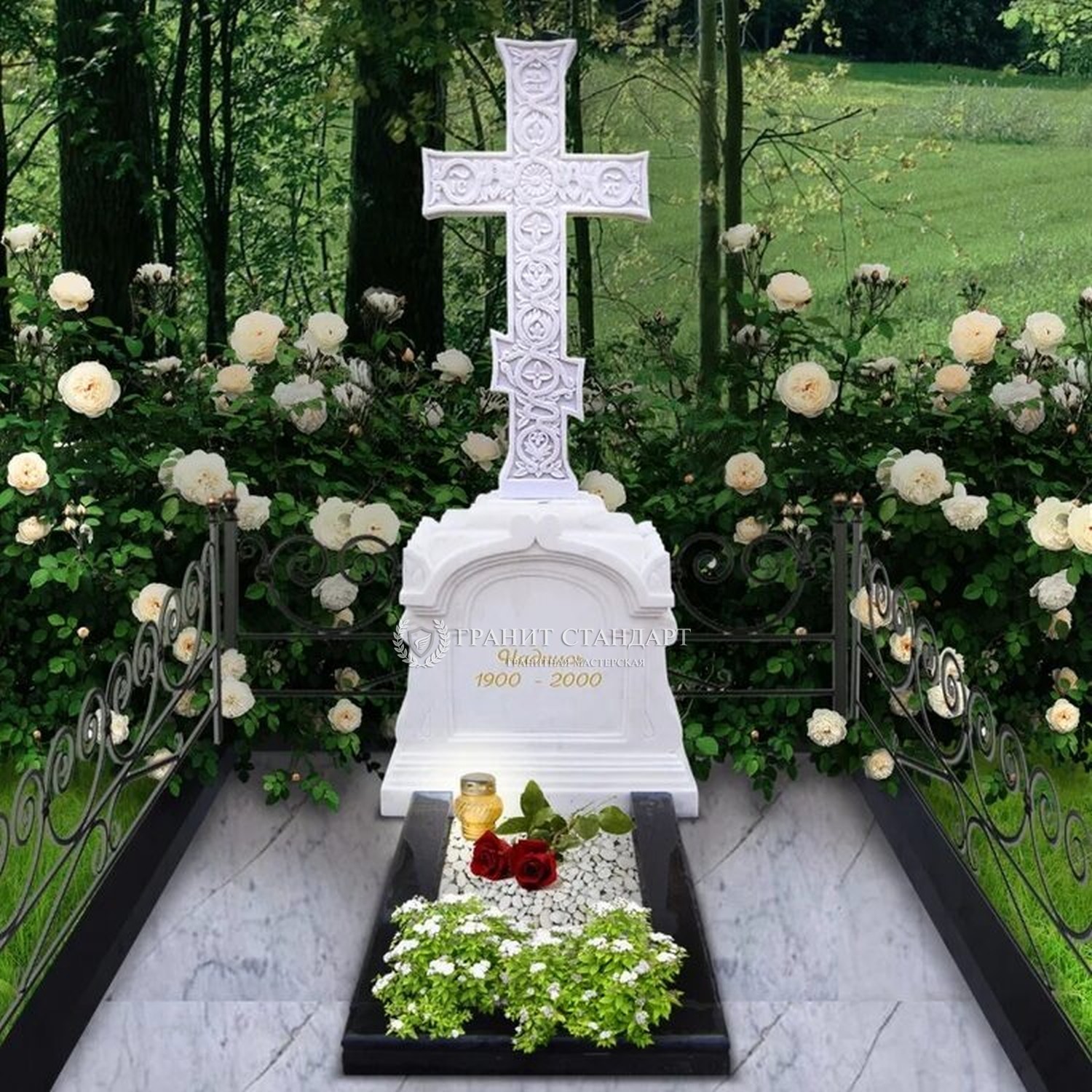 Памятник на могилу в виде креста с постаментом фото